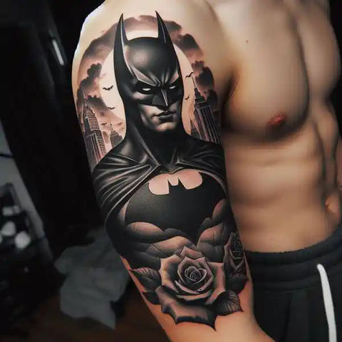 Modern bat logo arm tattoo