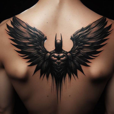 Large Batman back tattoo with wings