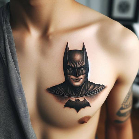 Realistic Batman chest tattoo