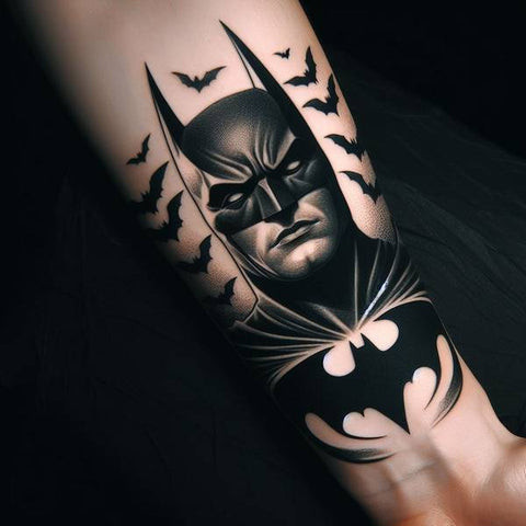 Batman forearm tattoo with bats