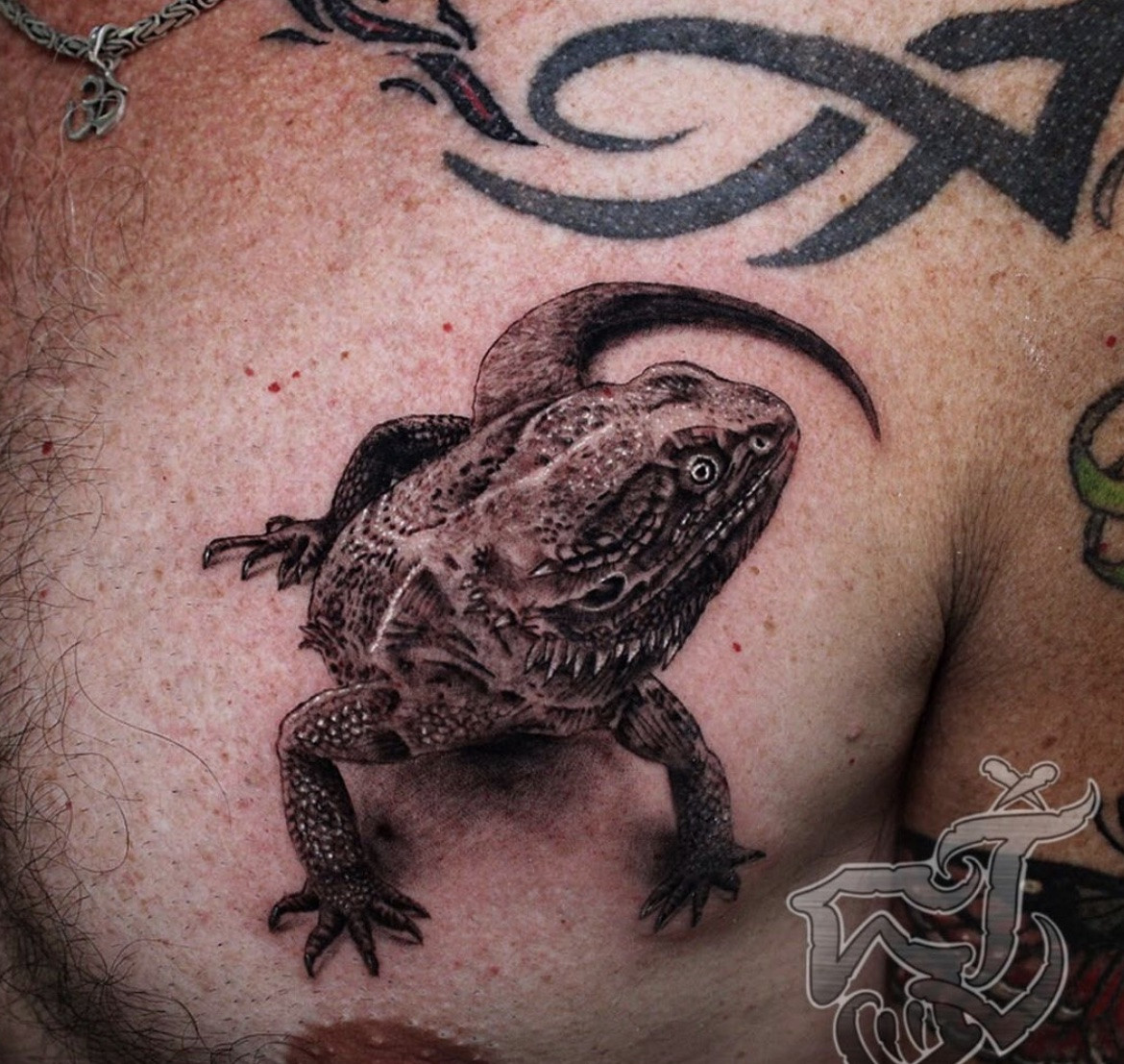 Realistic bearded dragon pet tattoo