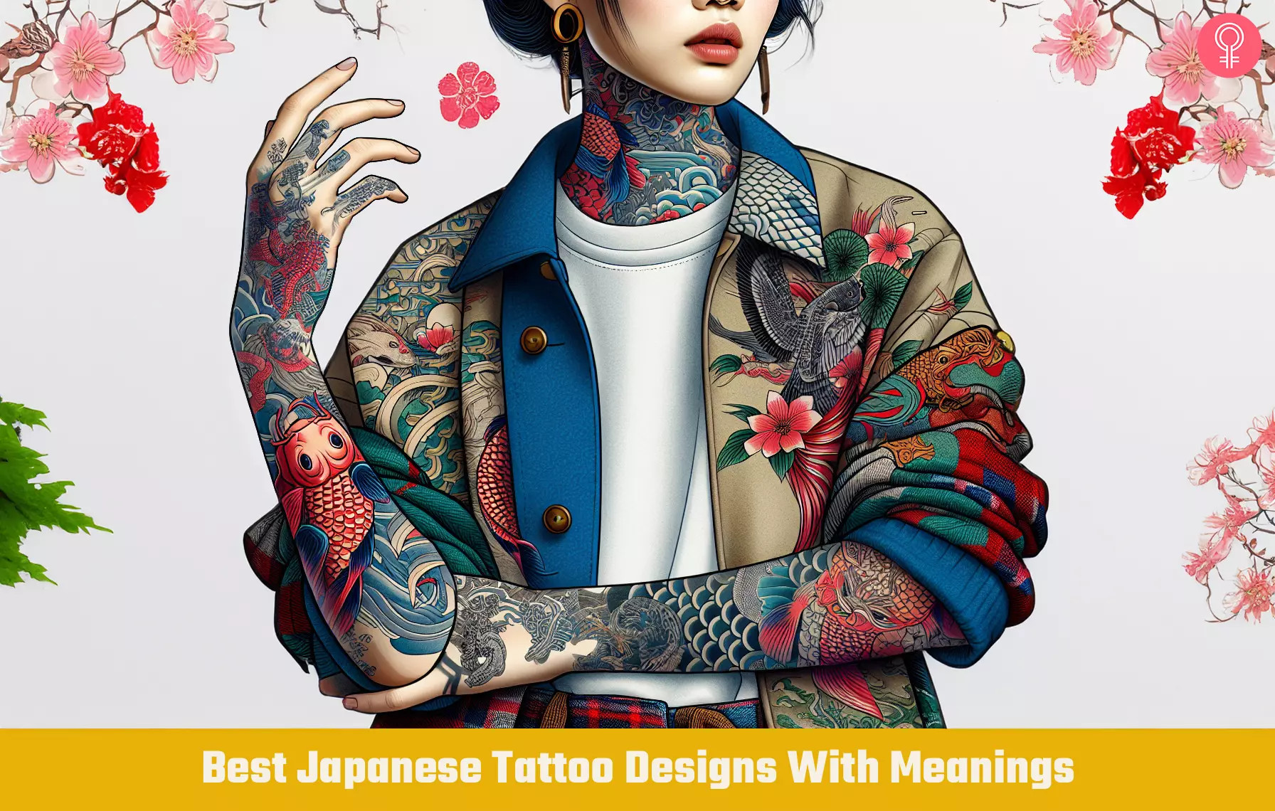 Infographic showcasing various Japanese tattoo designs and meanings