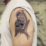 Two small bird tattoos on a man's forearms