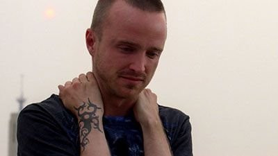 Jesse Pinkman's Celtic scorpion hand tattoo close-up