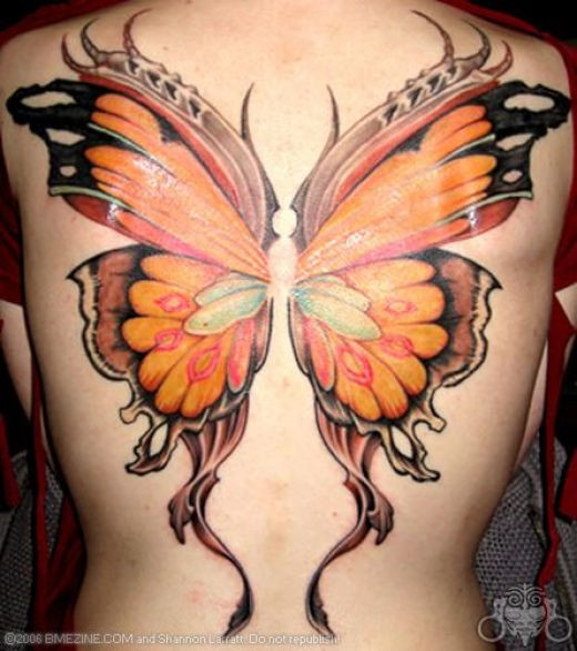 Large butterfly tattoo across the back