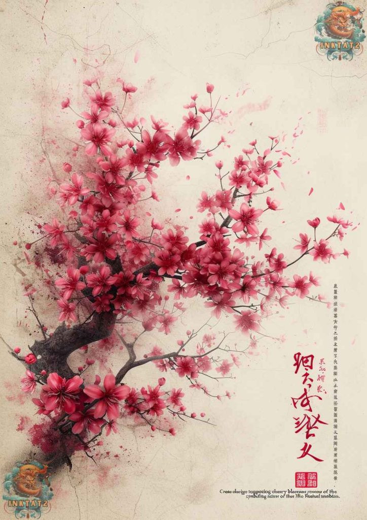 Cherry blossom tree tattoo with a design that features petals gently drifting in the wind.