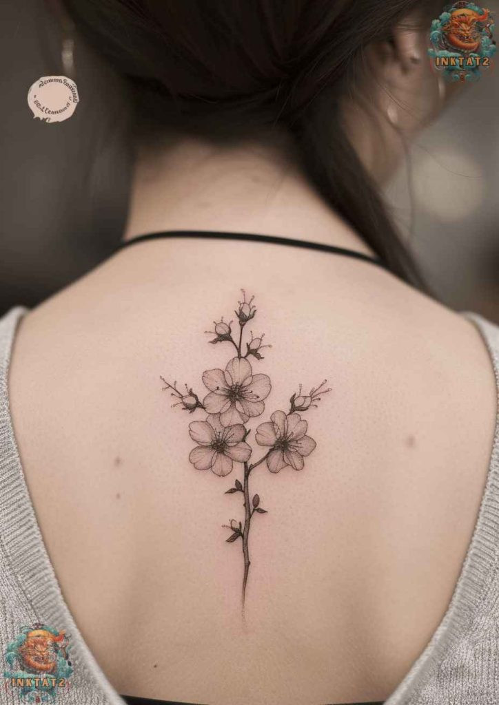 Cherry blossom tree tattoo with a design that features a single branch with only a few blossoms, emphasizing rarity and transience.