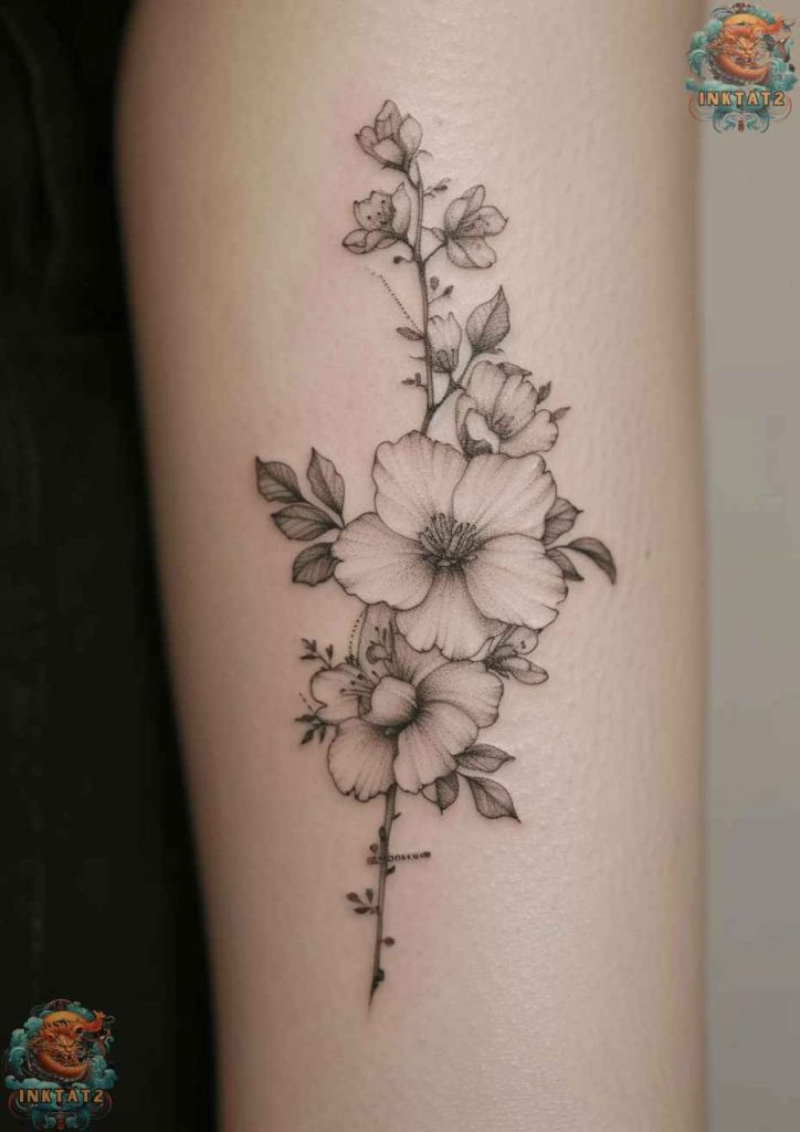 Sakura blossom tattoo with a realistic style, capturing natural beauty