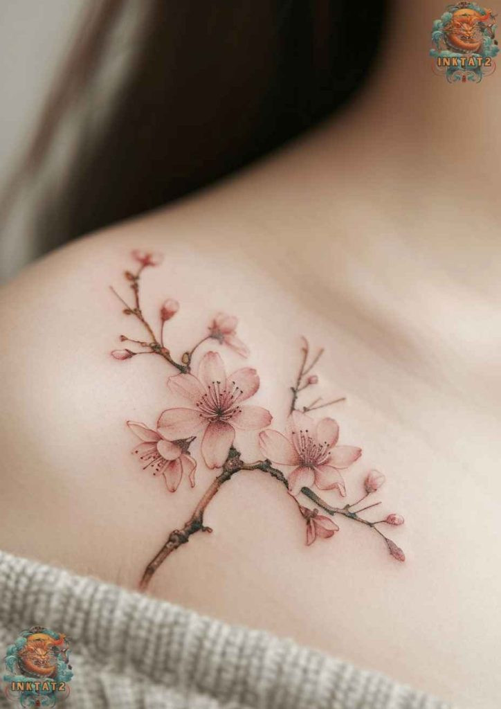 Sakura tree tattoo with a minimalist outline design, modern and chic style