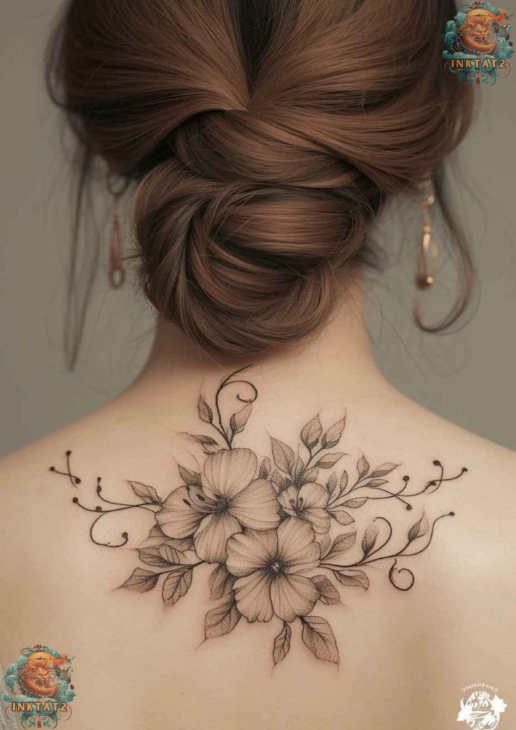 Sakura blossom tattoo with a detailed petal arrangement, natural beauty focus