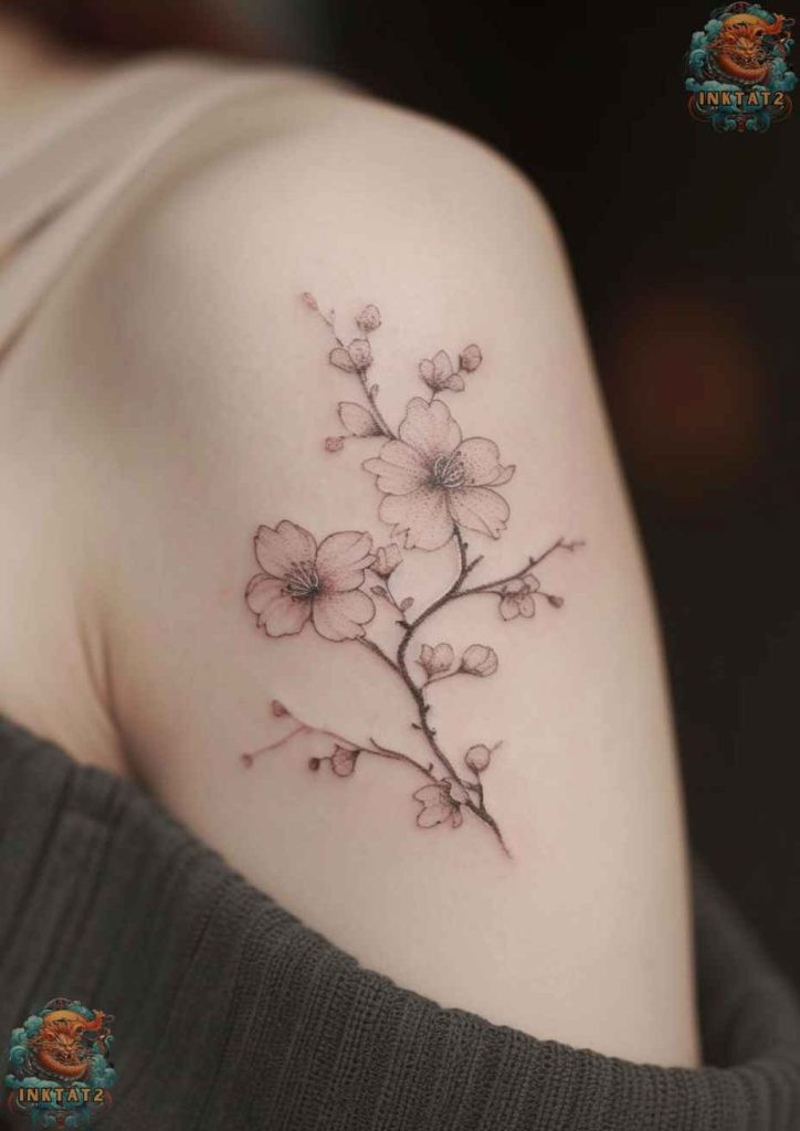 Sakura blossom tattoo with a watercolor splash effect, artistic expression