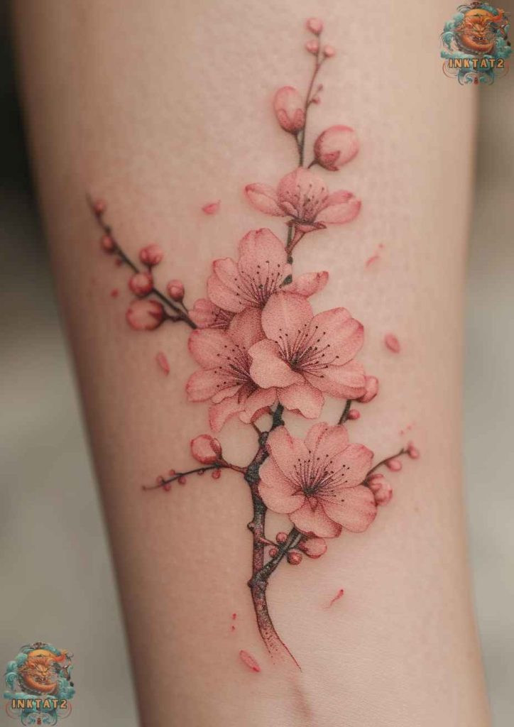 Cherry blossom tree tattoo with a branch that elegantly curves around the wrist.