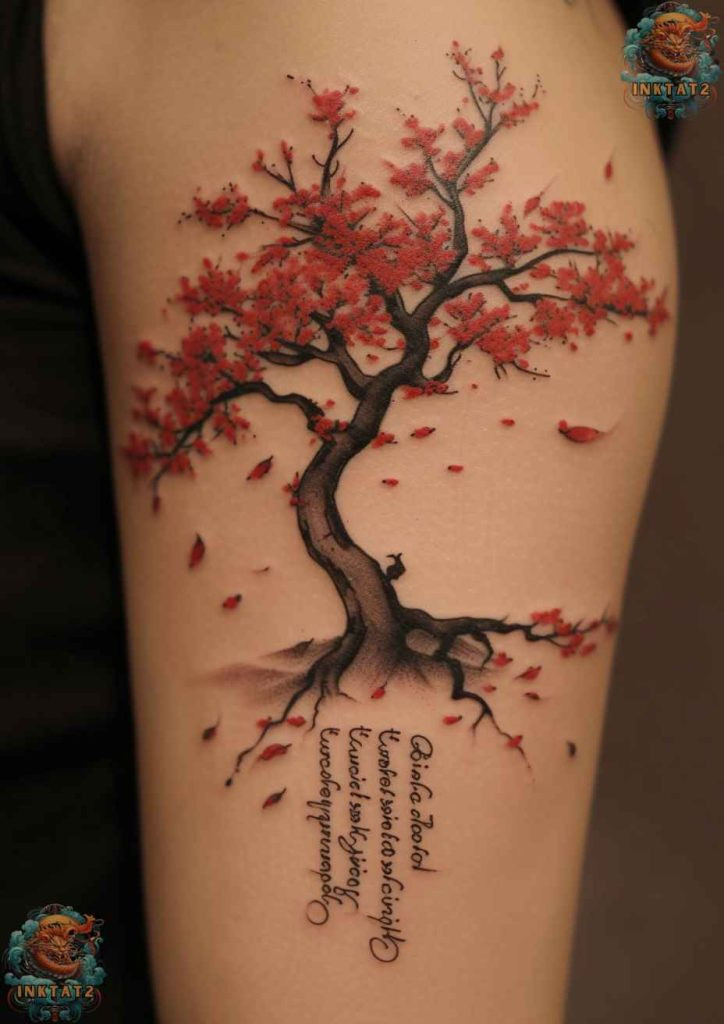 Sakura blossom tattoo with a vibrant pink hue, symbolizing passion and vitality