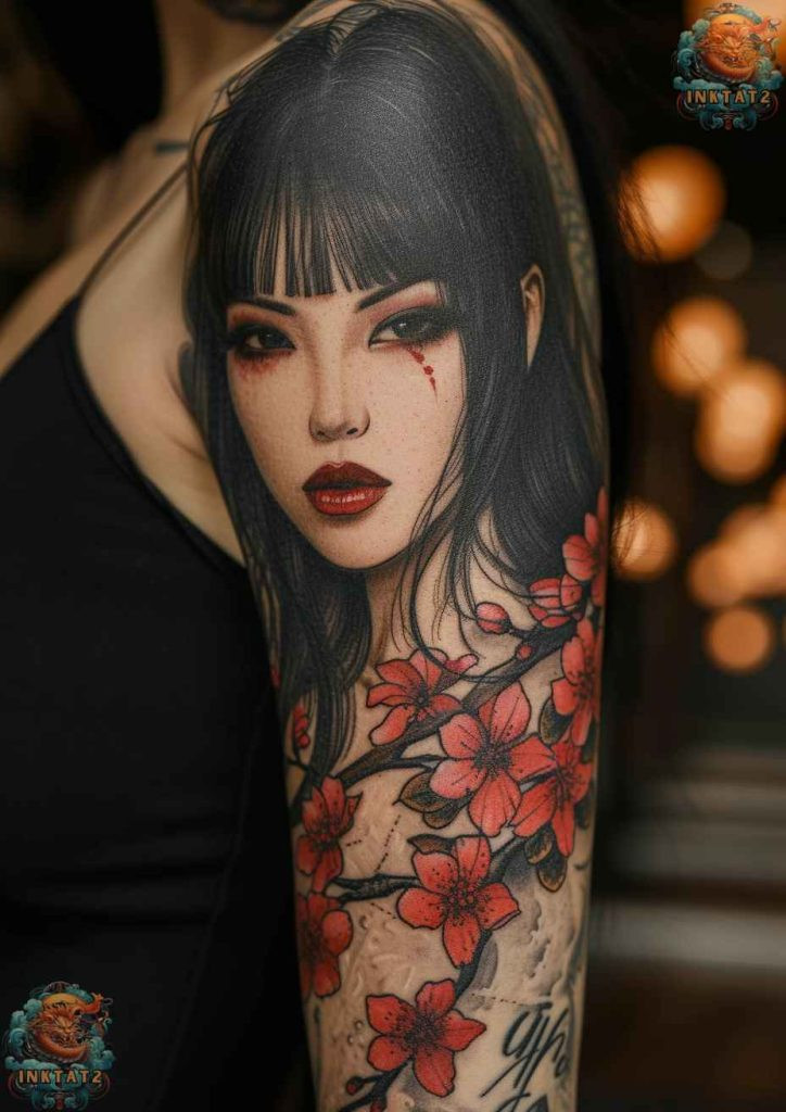 Sakura blossom tattoo with a realistic style, capturing natural beauty