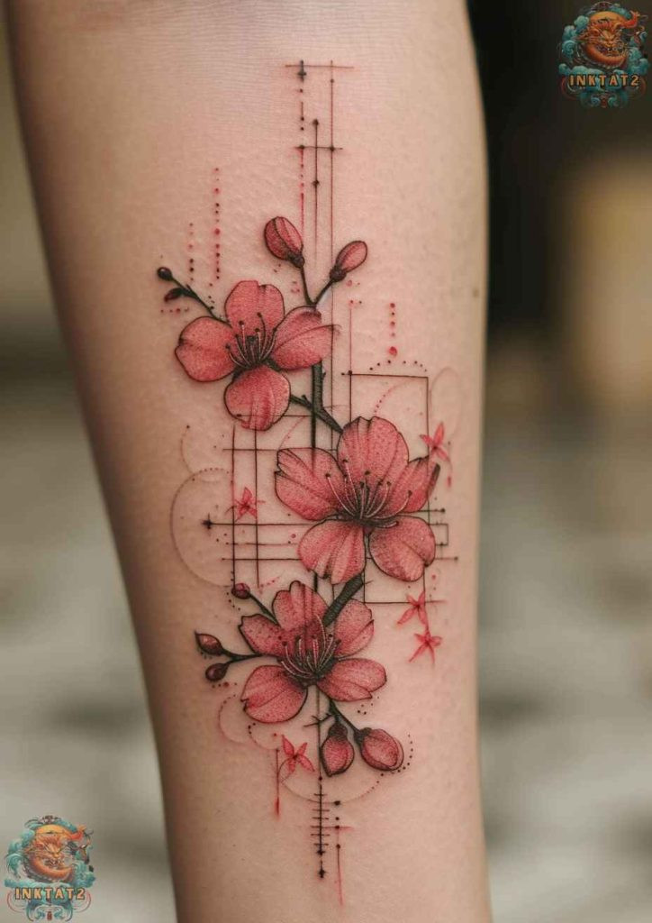 Sakura blossom tattoo with a minimalist design, simple elegance and meaning