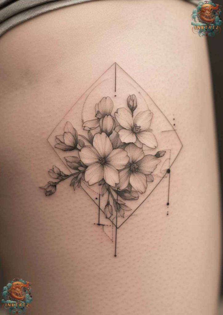 Sakura blossom tattoo with a touch of realism, capturing the flower's natural form