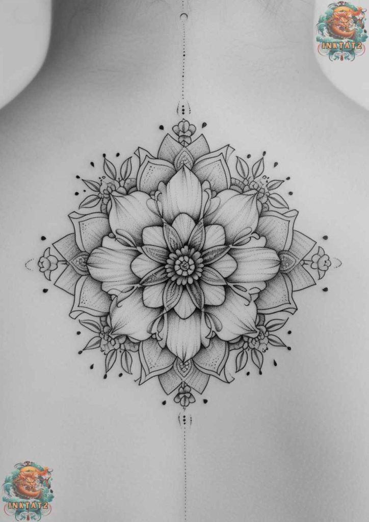 Sakura blossom tattoo with intricate linework, highlighting the flower's delicate structure