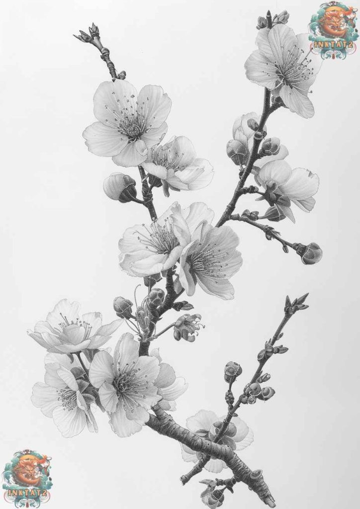 Cherry blossom tree tattoo using dotwork technique for a textured look.