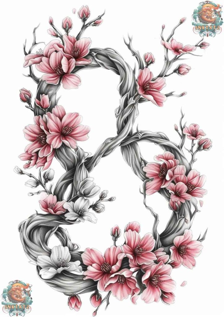 Sakura tree tattoo with a focus on the trunk and branches, highlighting strength and growth