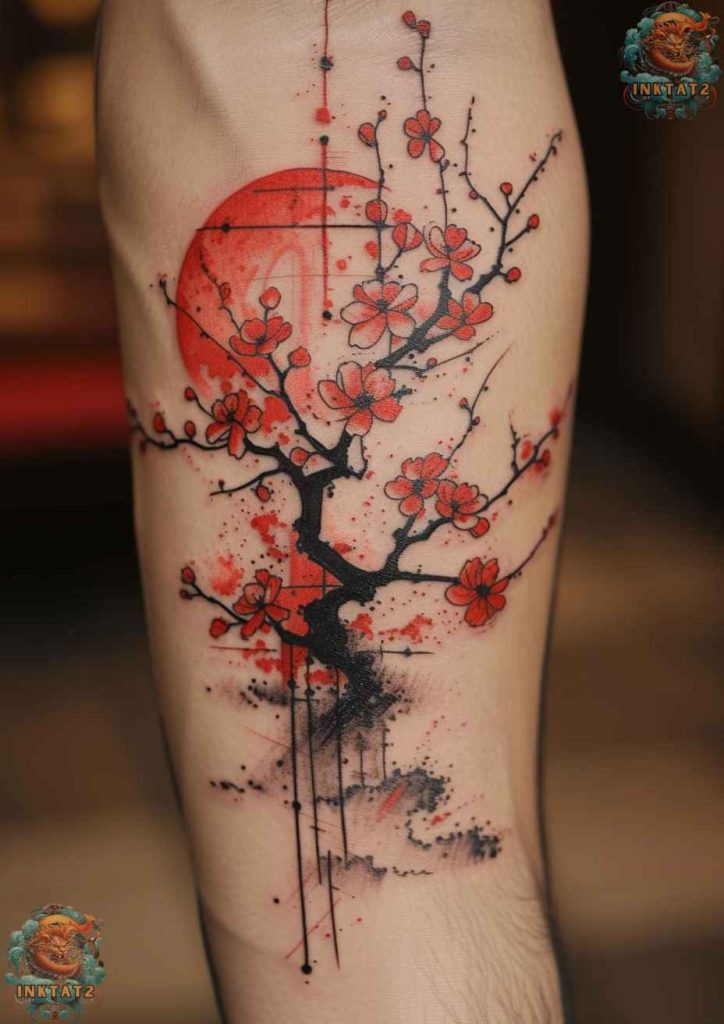 Minimalist sakura blossom tattoo with fine lines, emphasizing simplicity and elegance