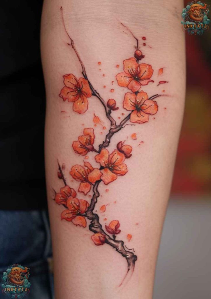 Cherry blossom tree tattoo with a design that uses negative space effectively.