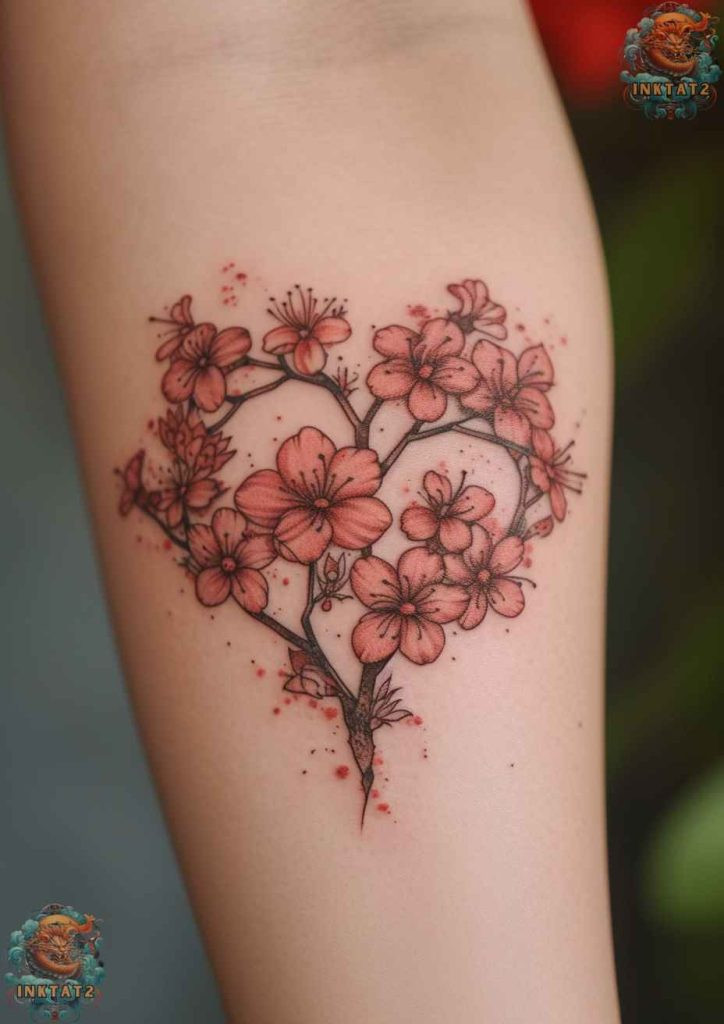 Sakura tree tattoo with koi fish, blending symbols of perseverance and beauty