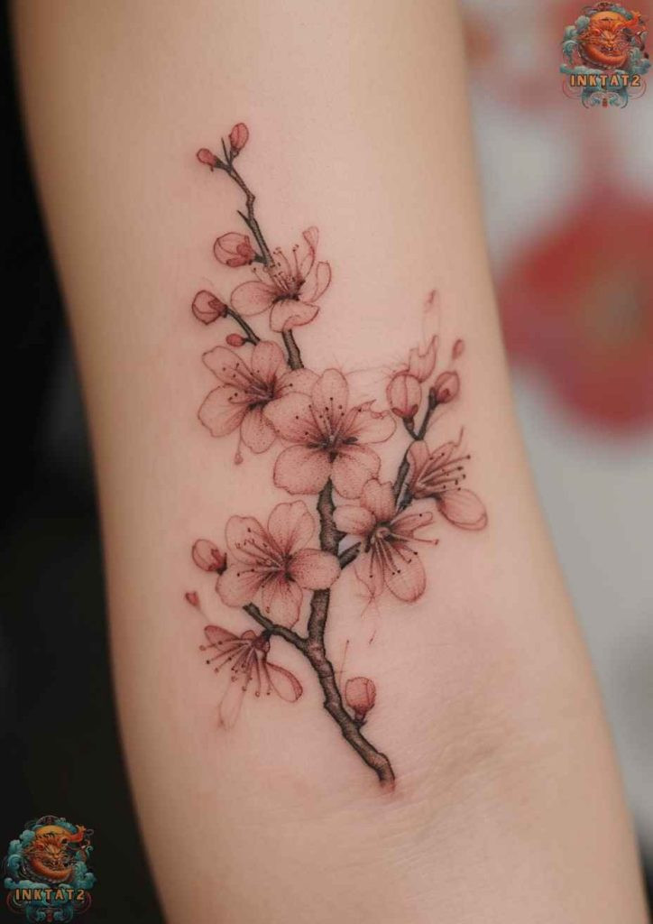 Sakura tree tattoo with a focus on the trunk's strength, resilience and growth