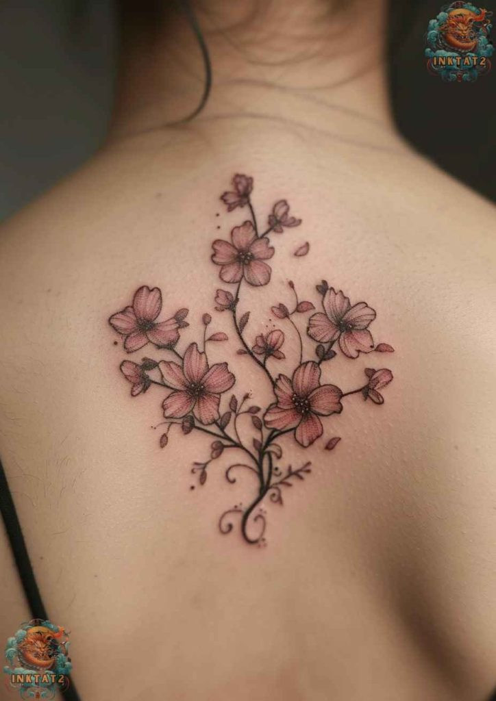 Cherry blossom tree tattoo with a focus on the bark texture and branch structure.