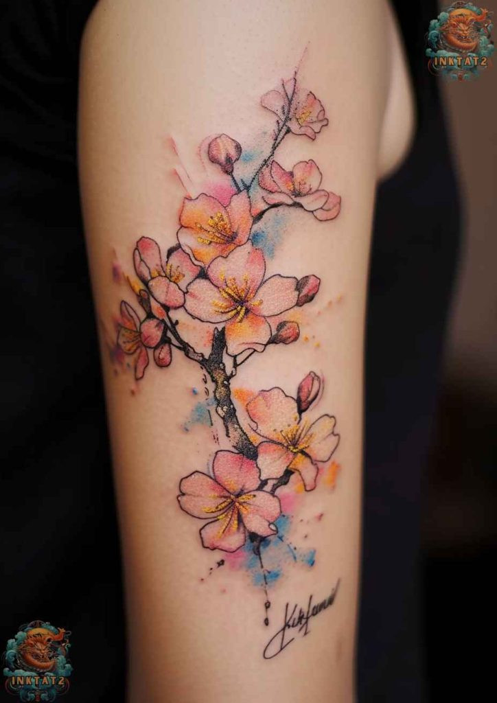 Sakura tree tattoo with a flowing and natural branch design, symbolizing growth