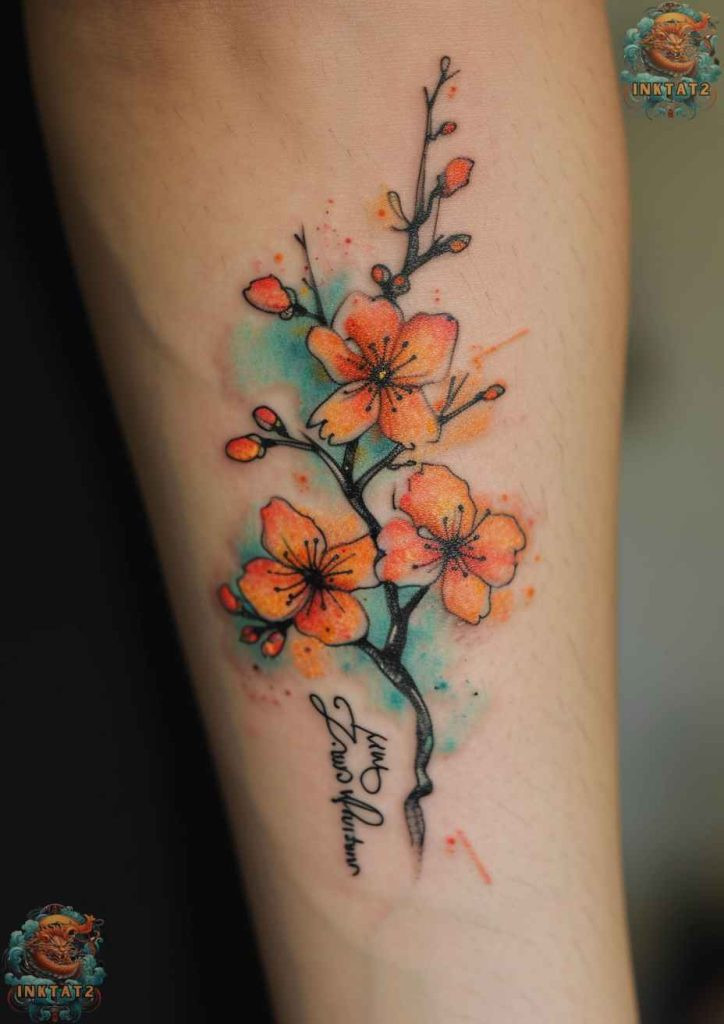 Sakura blossom tattoo with intricate petal details, highlighting the flower's texture