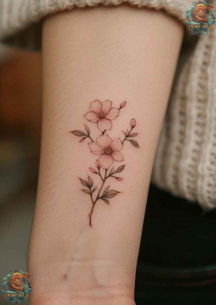 Cherry blossom tree tattoo with a design that incorporates a mandala pattern.