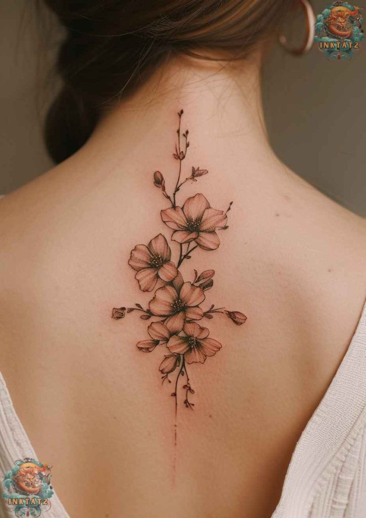 Sakura blossom tattoo with a scattering of petals, representing transient beauty