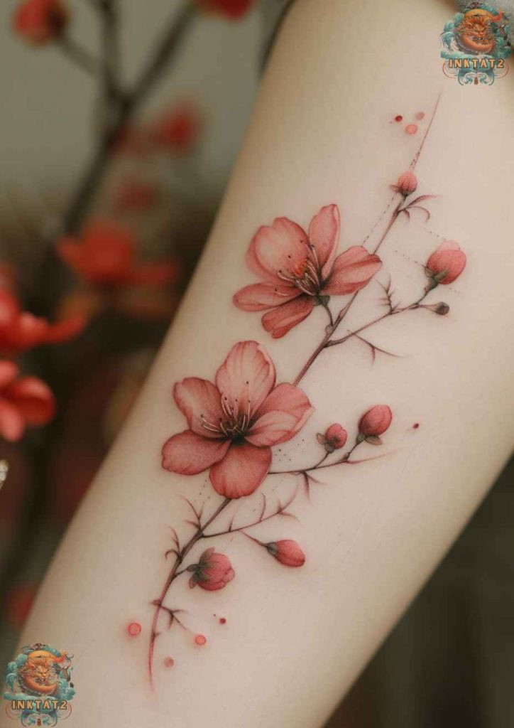 Sakura tree tattoo with a serene and peaceful composition, embodying tranquility