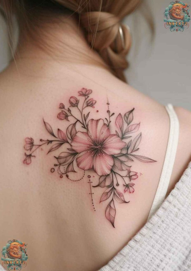 Elegant sakura tree tattoo on the shoulder, symbolizing beauty and grace