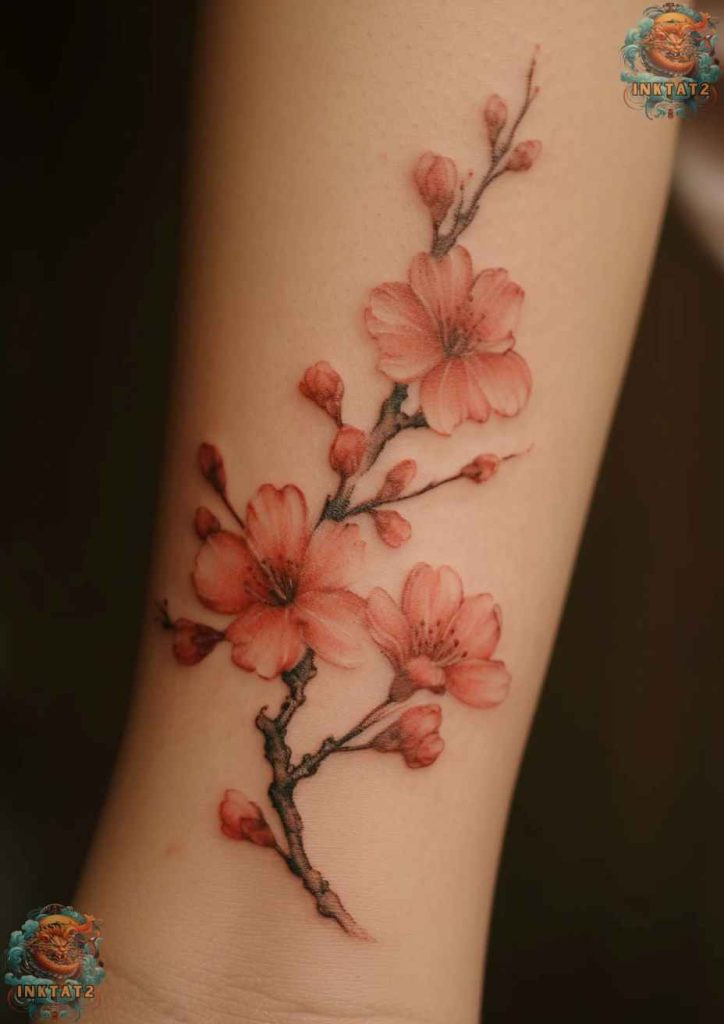 Sakura tree tattoo with a peaceful and contemplative atmosphere, serene beauty