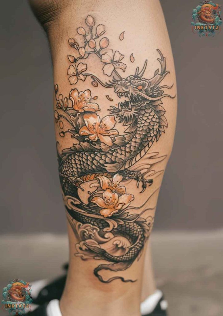 Sakura blossom tattoo with a focus on the flower's center, intricate beauty