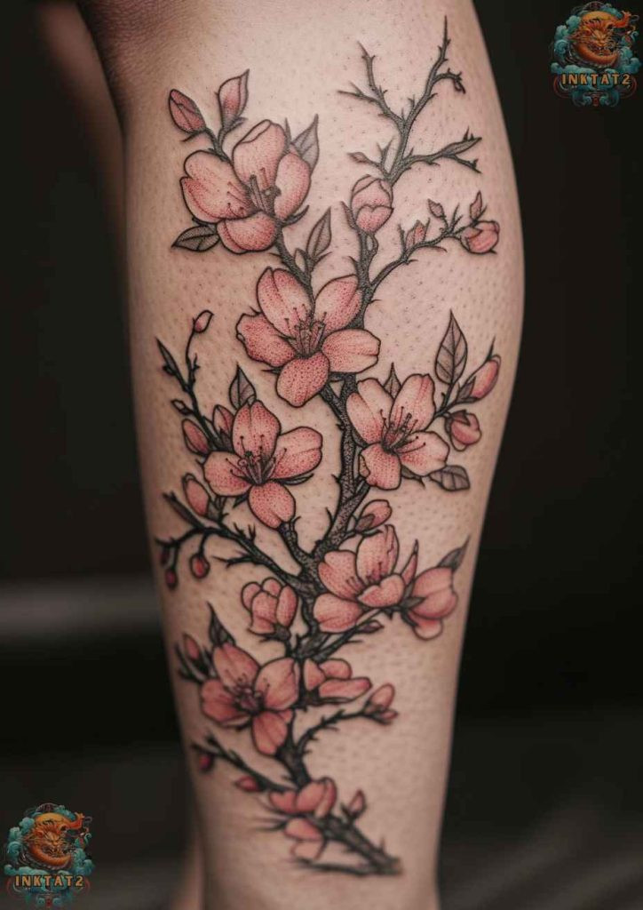 Sakura tree tattoo with a minimalist outline design, modern and chic style