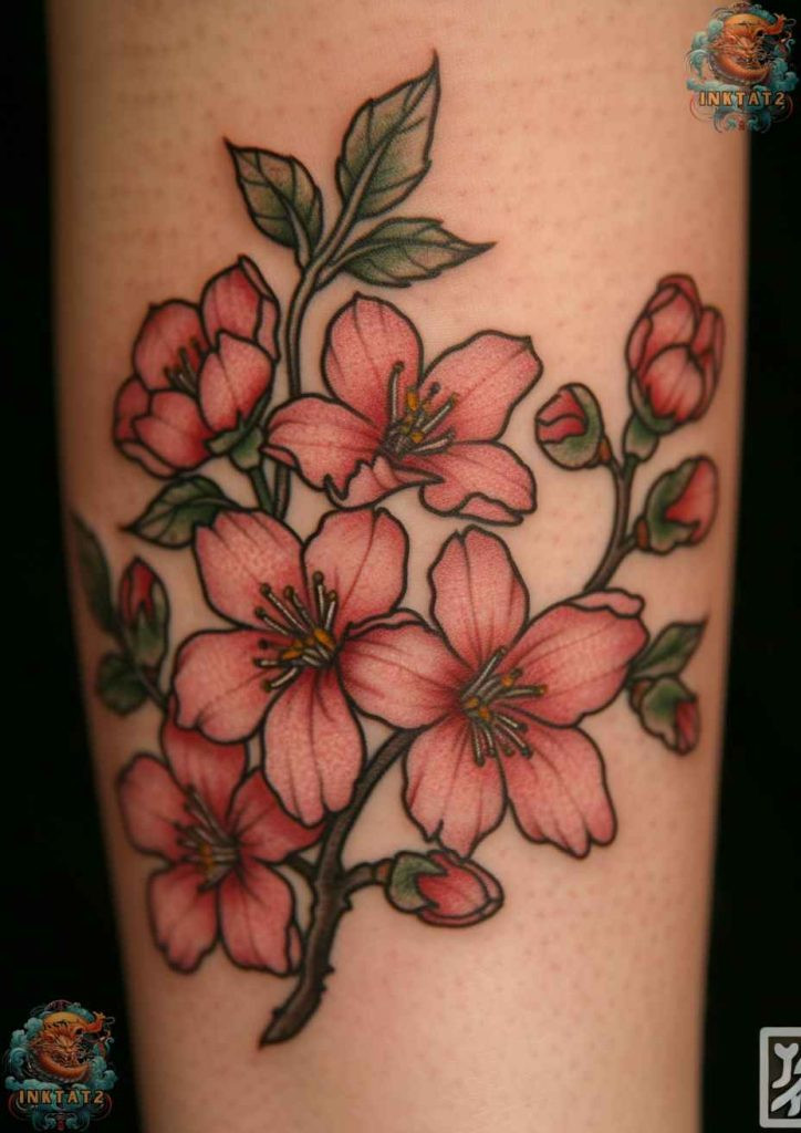 Sakura tree tattoo with a traditional Chinese art style, bold and impactful