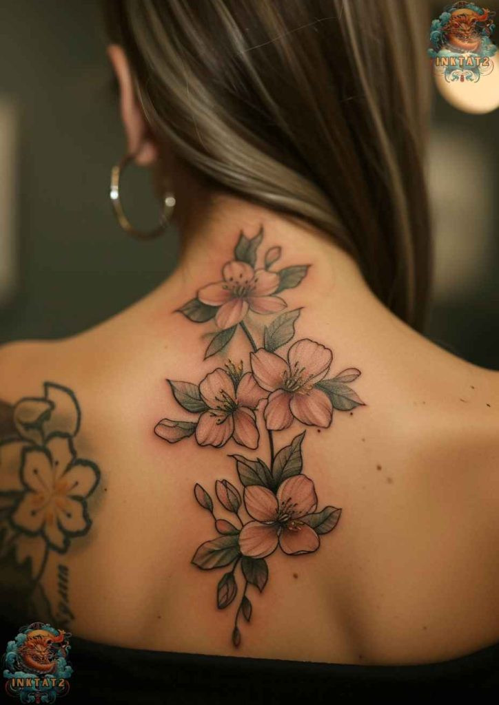 Sakura blossom tattoo with a watercolor effect, soft and artistic style