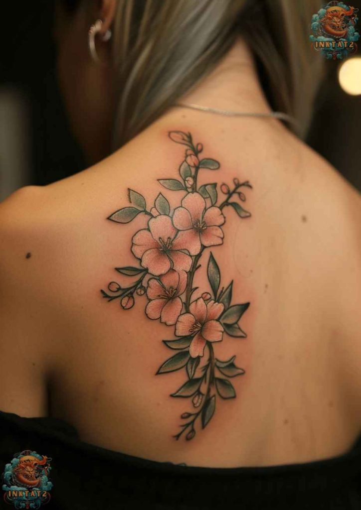 Cherry blossom tree tattoo with a design that incorporates geometric shapes and lines.