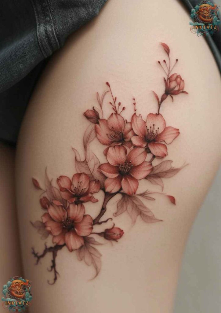 Sakura blossom tattoo with a flowing and natural branch design, growth and life