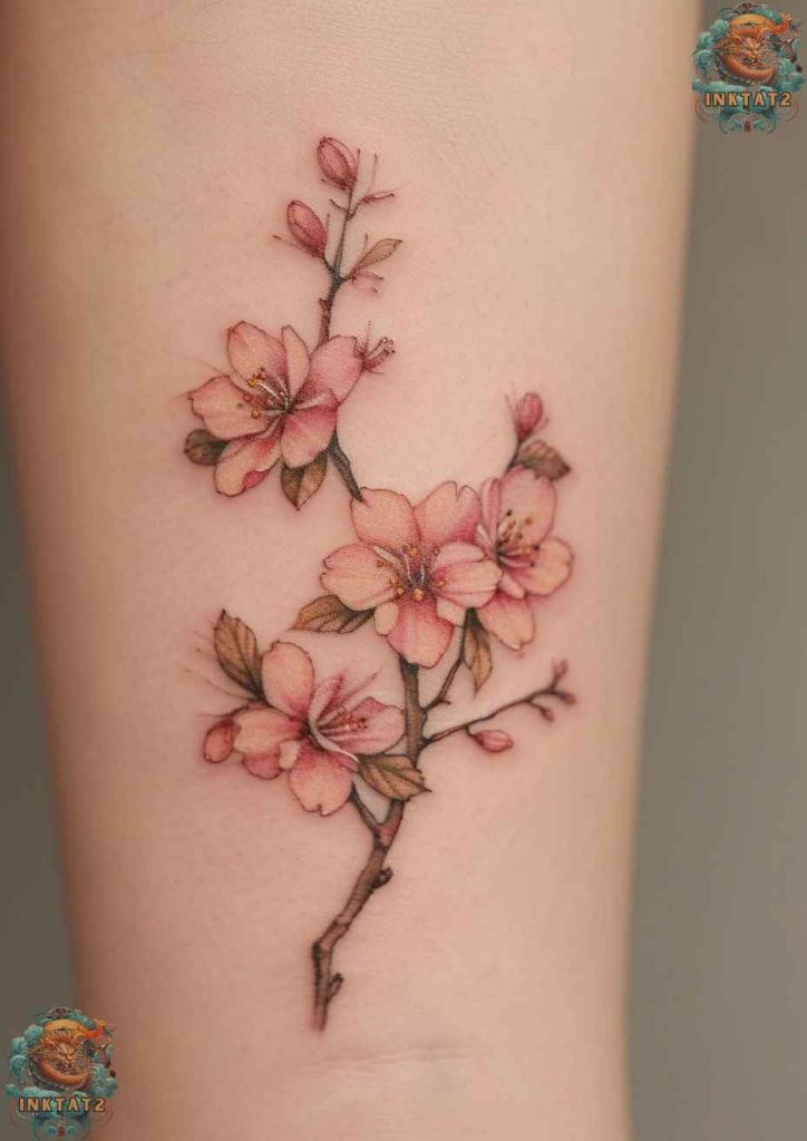 Sakura tree tattoo with a minimalist outline design, modern and chic style