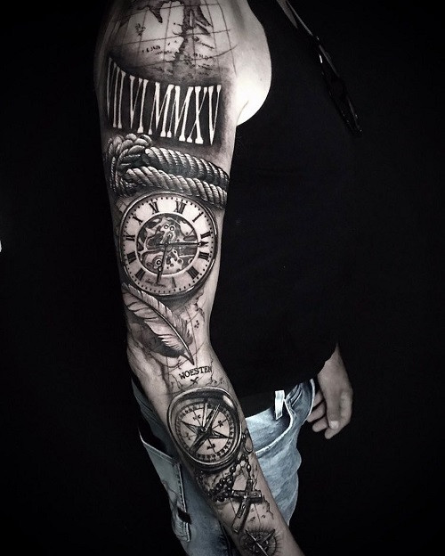 Clock Compass Tattoo