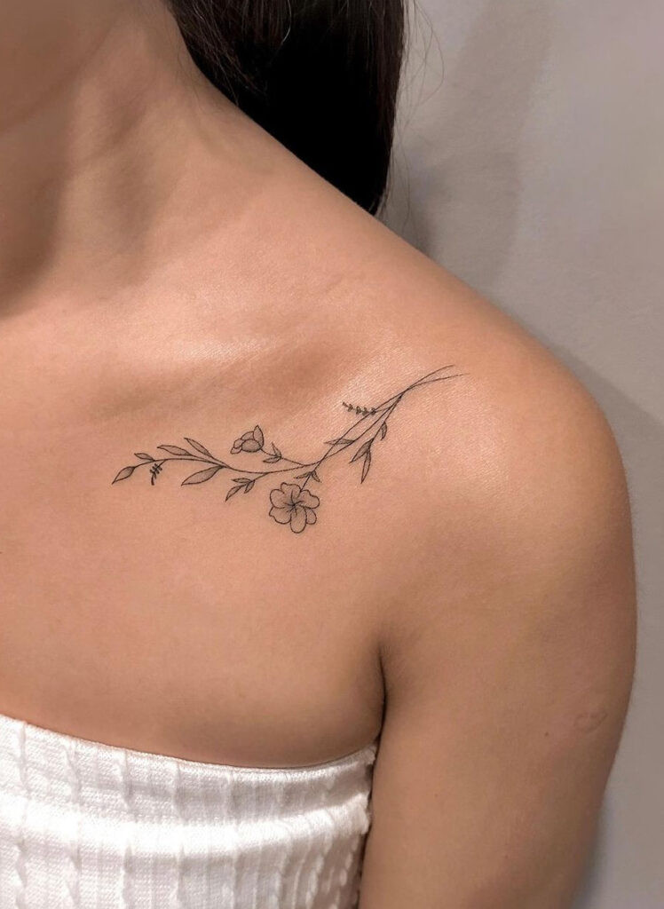 Moon, sun and stars simple collarbone tattoo