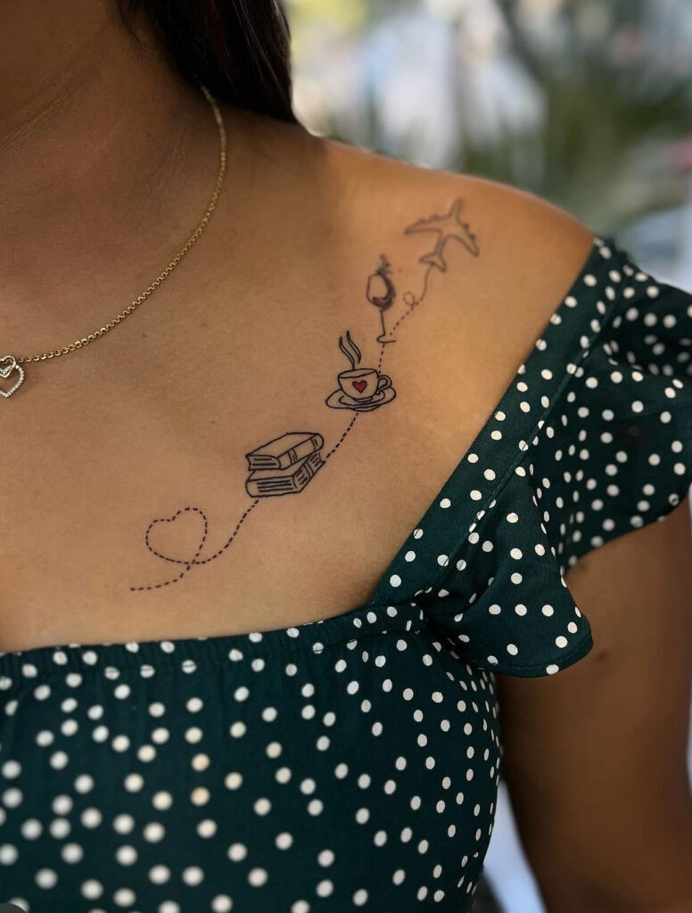 Travel inspired collarbone tattoo