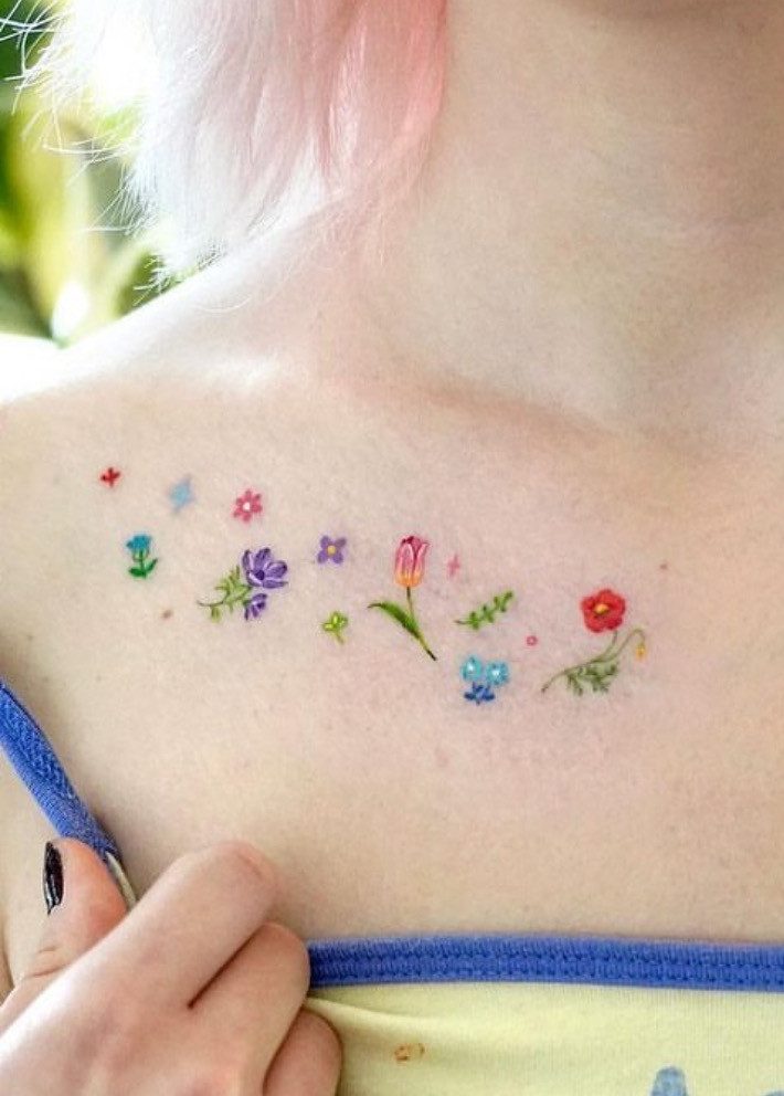 Birds flying small collarbone tattoo