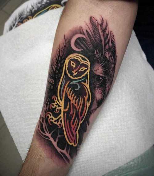 Colorful Owl Tattoo