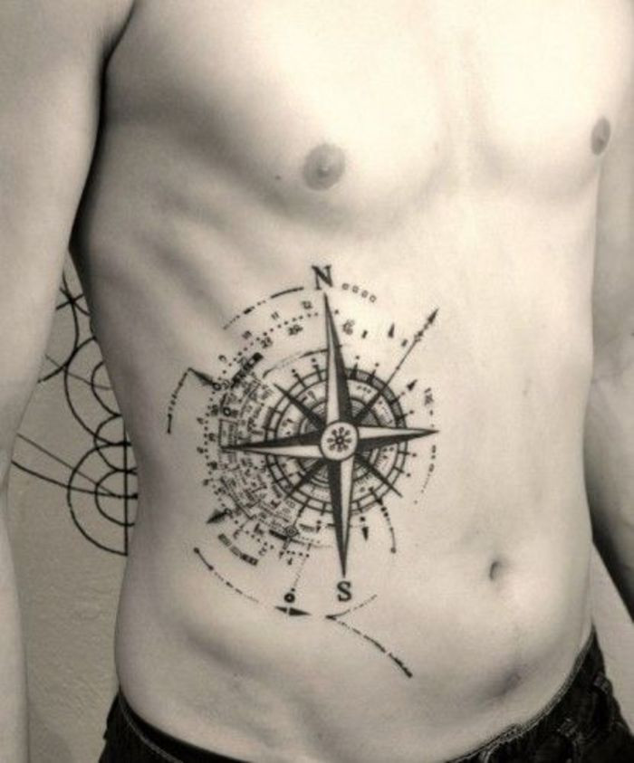 compass rib tattoo for men