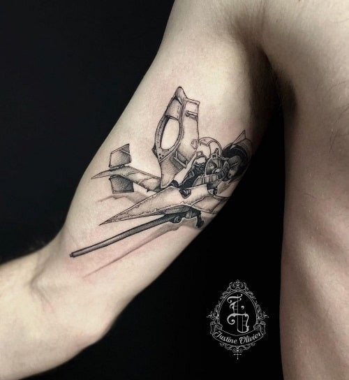 Cowboy Bebop Swordfish spacecraft tattoo in red