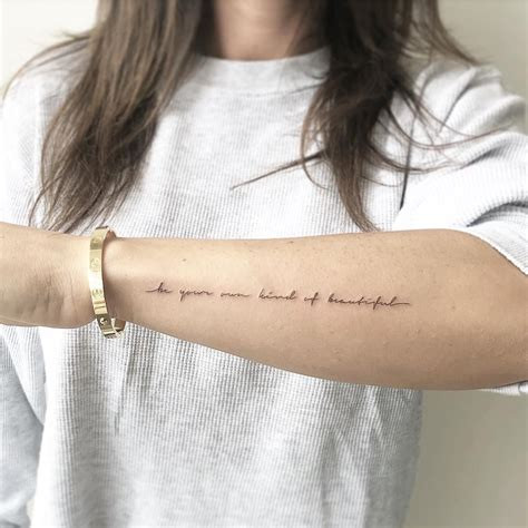 Placement examples of cursive tattoo fonts on wrist, ankle, back and shoulder.